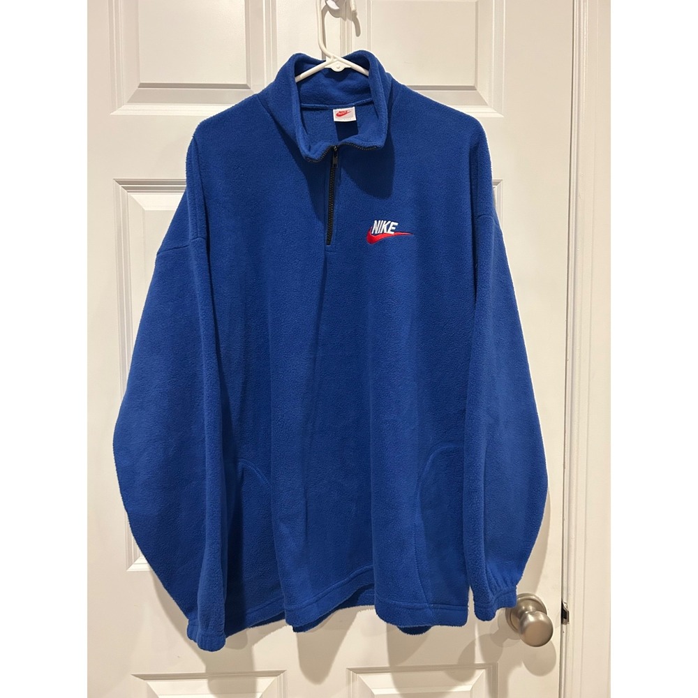 Vtg 90s Nike Fleece Half Zip Pullover Large Blue Made In USA Red Tag Sweatshirt